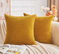 Grineed Throw Pillow Covers Mustard Yellow Set Of 2 16X16 Inch Fall Pillow Covers, Soft Velvet Farmhouse Neutral Decorative Pill