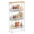 Vasagle Slim Rolling Cart, 4-Tier Storage Cart, Narrow Cart With Handle, 5.1 Inches Deep, Metal Frame, For Kitchen, Dining Room, Living Room, Home Office, Oak Beige And Classic White Ulrc032W09