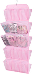 MISSLO 30 Large Pockets Dual Sided Hanging Shoe Organizer for Closet with Rotating Hanger Hanging Shoe Shelves, Pink