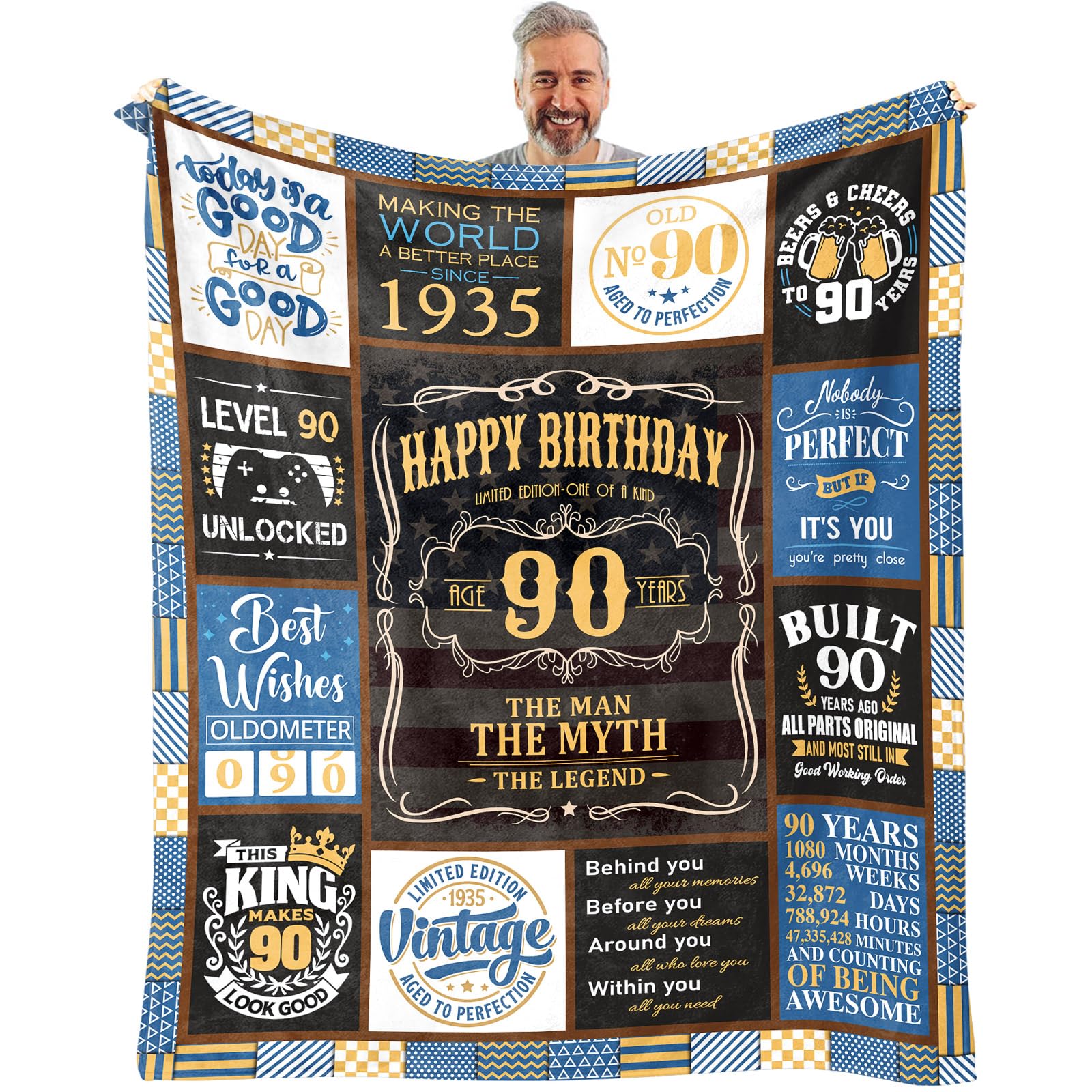Vxdrzgt 90Th Birthday Blanket 60 X 50 Inch - 90Th Birthday Gifts For Men - 90 Year Old Birthday Gifts For Men - Best Gifts For 9