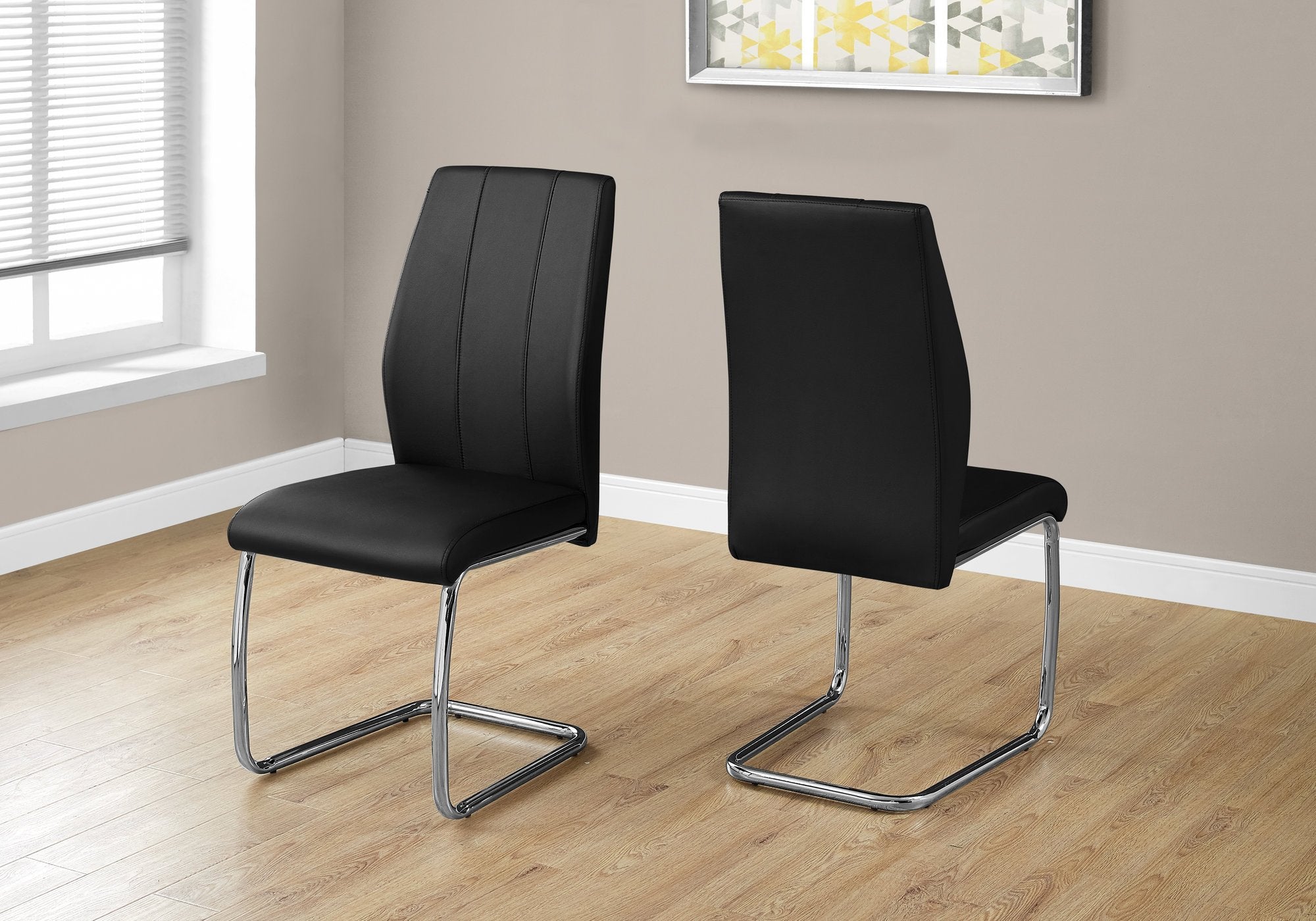 Monarch Specialties I 2 Piece Dining Chair-2Pcs/ 39&quot; Leather-Look/Chrome, 17.25&quot;L X 20.25&quot;D X 38.75&quot;H, Black