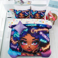 A Nice Night 6Pcs Comforter Sets,Black Girl With Fashionable Attire Printing, Printed With Letters Background Kids Bedding Set,F