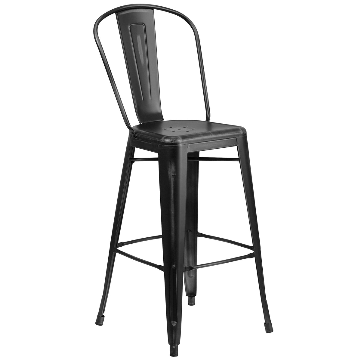 Flash Furniture Commercial Grade 30&quot; High Distressed Black Metal Indoor-Outdoor Barstool With Back