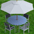 Sorfey Vinyl Umbrella Round Fitted Tablecloth Cover, Checkered Design, Flannel Backed Lining 54 Inch, Blue