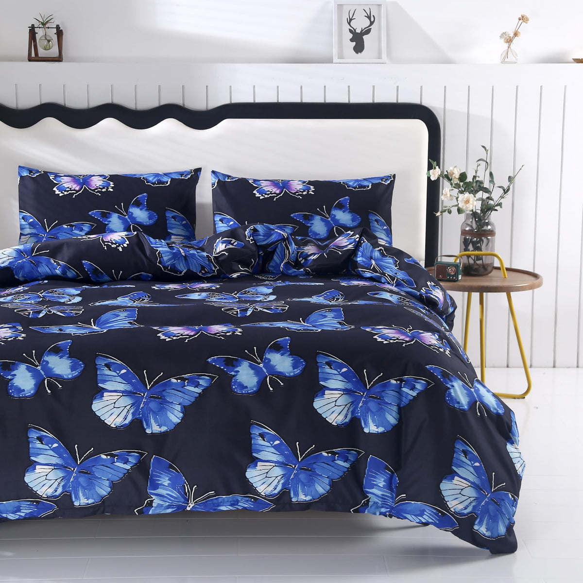Sdiii 3Pcs Blue Butterfly Duvet Cover Twin Set For Girls Kids And Teens, 1 Duvet Cover And 2 Pillowcases, Butterfly Twin Duvet C