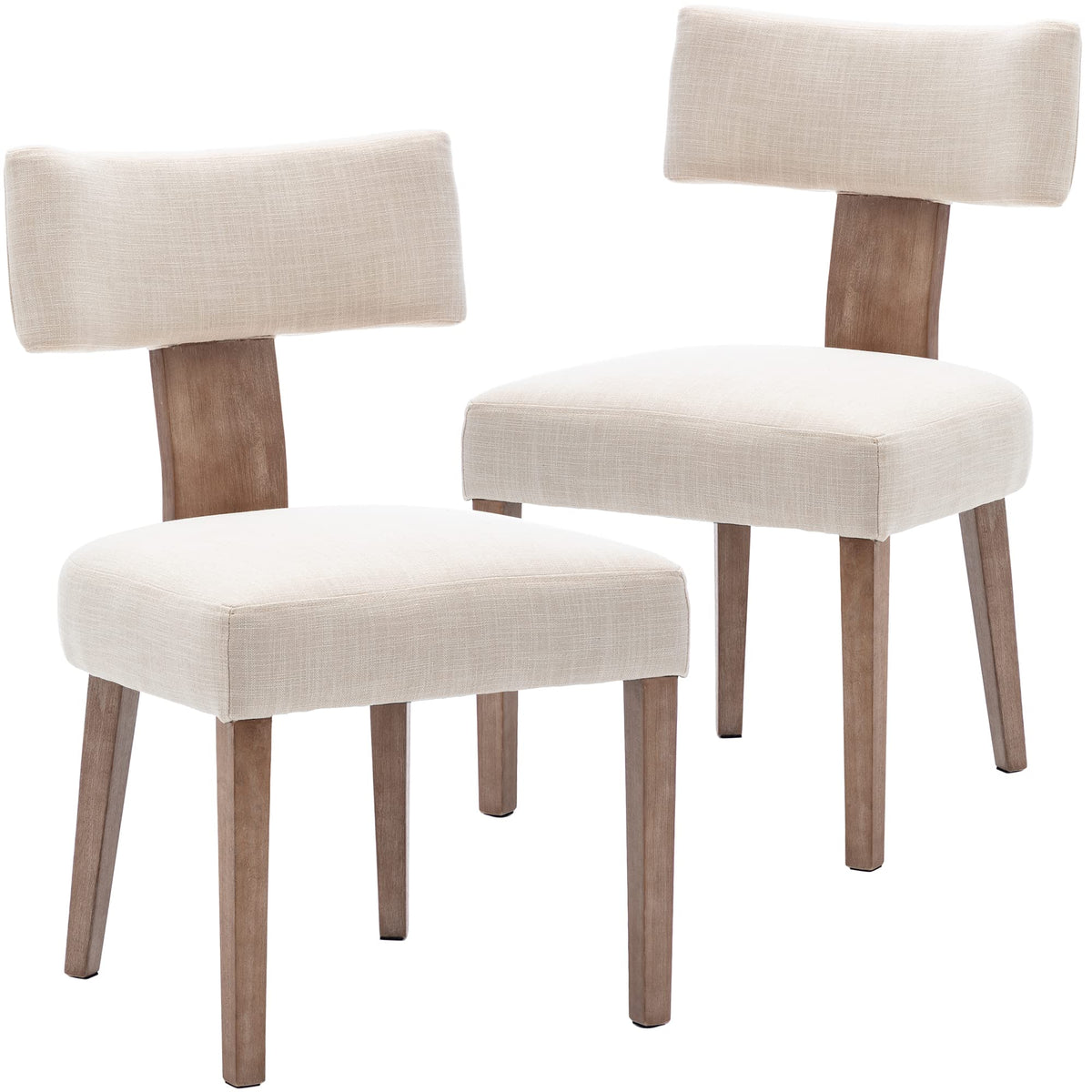 Wahson Beige Dining Chairs Set Of 2, Comfy Upholstered Modern Farmhouse Kitchen Chairs With Wood Legs, Linen Fabric Dining Chair