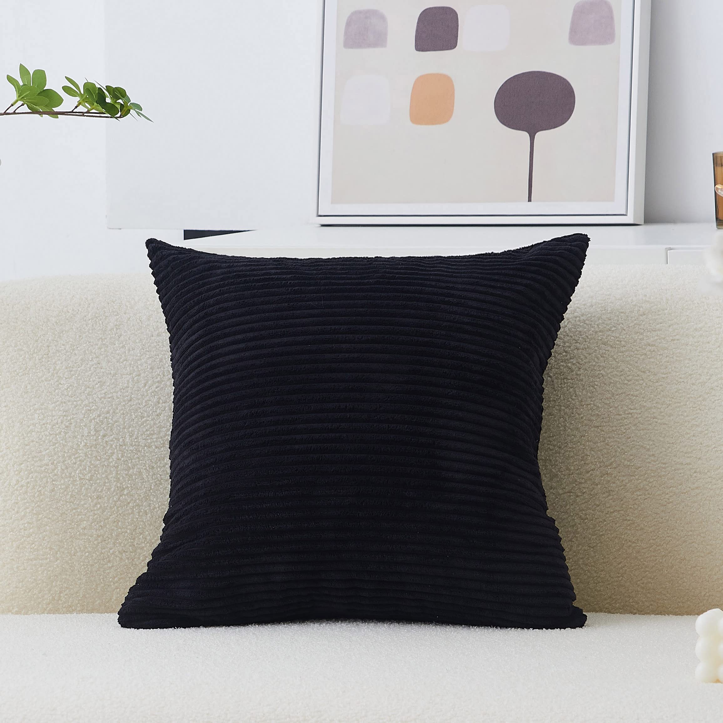 Home Brilliant Black Pillow Covers 18X18 Striped Corduroy Velvet Square Cushion Cover For Couch Supersoft Handmade Pillowcase, B