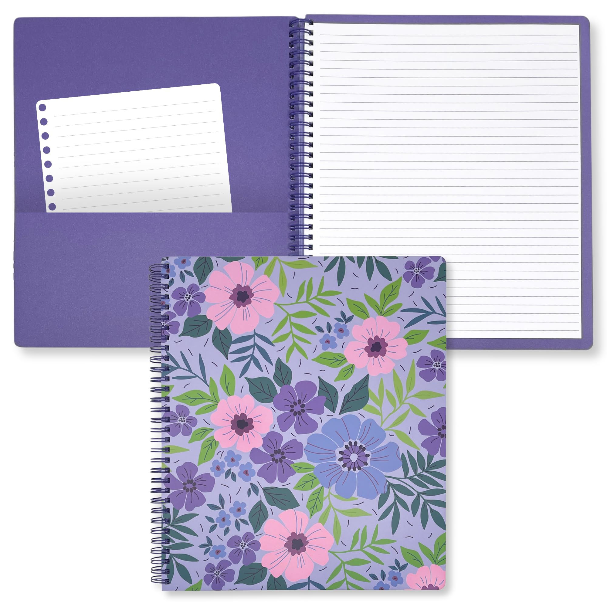 Steel Mill & Co Cute Large Spiral Notebook College Ruled, 11' X 9.5' With Durable Hardcover And 160 Lined Pages, Lilac Floral