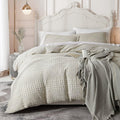 Ivellow Duvet Cover King Waffle Weave Duvet Cover Set 100% Cotton Textured Khaki Duvet Cover Cozy Soft Breathable King Duvet Cov