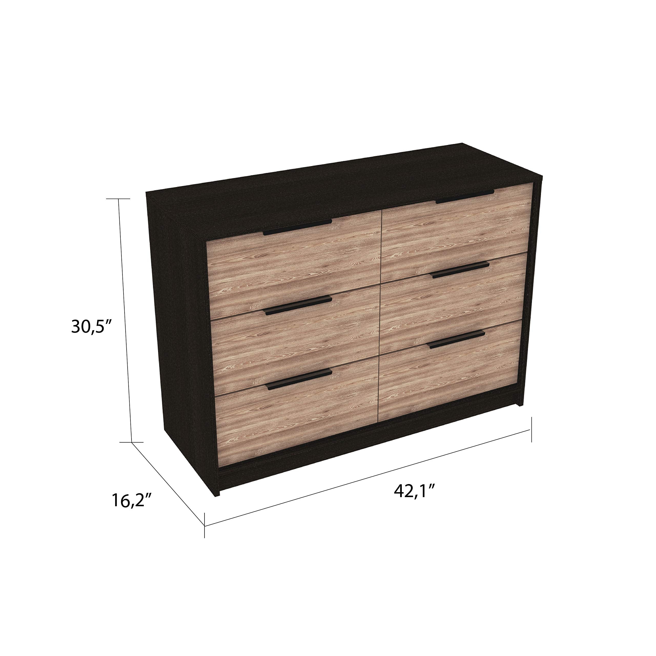 Egeo 4 Dresser with 4 Drawers and 2 Cabinets, Black / Pine