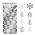 Valery Madelyn Christmas Tree Decorations Ornament Set for Fall Halloween Decor, 50ct White and Silver Shatterproof Christmas Ba