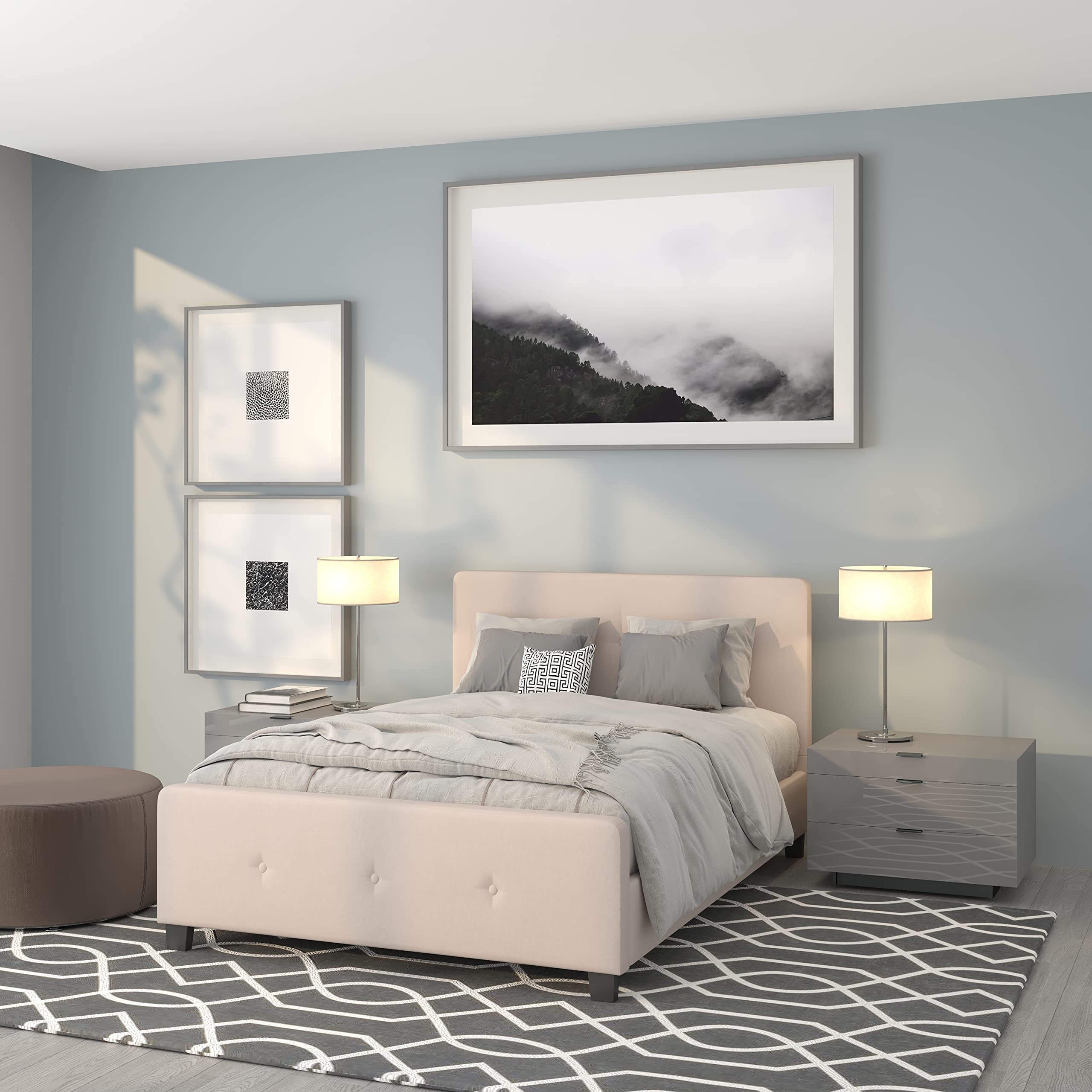 Flash Furniture Tribeca Full Size Tufted Upholstered Platform Bed In Beige Fabric