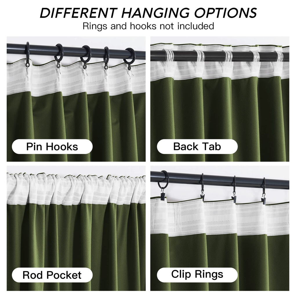 Ryb Home Green Velvet Curtains 108 Inch, Solid Room Darkening Window Curtains For Living Room Light & Draft Block Privacy Backdrop With Pleat Tape Pocket& Tabs, Olive Green, W52 X L108 Inch, 2 Panels