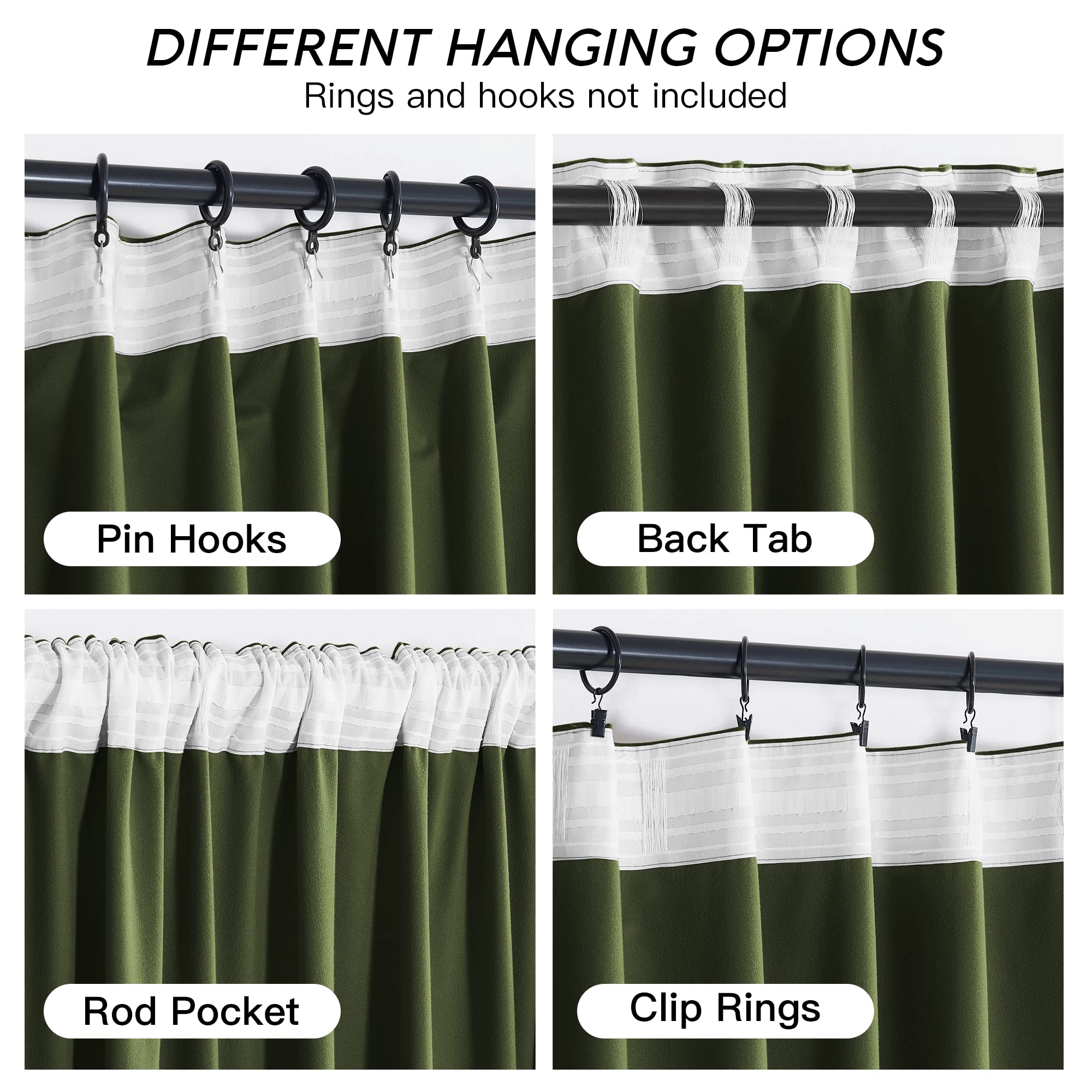Ryb Home Green Velvet Curtains 84 Inch, Solid Room Darkening Window Curtains For Living Room Light & Draft Block Privacy Backdrop With Pleat Tape Pocket& Tabs, Olive Green, W52 X L84 Inch, 2 Panels