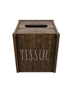Rae Dunn Tissue Box Cover - Home and Bathroom Decor Accessories - Dark Brown Wood Tissues Cube Dispenser for Countertop, Desk, D