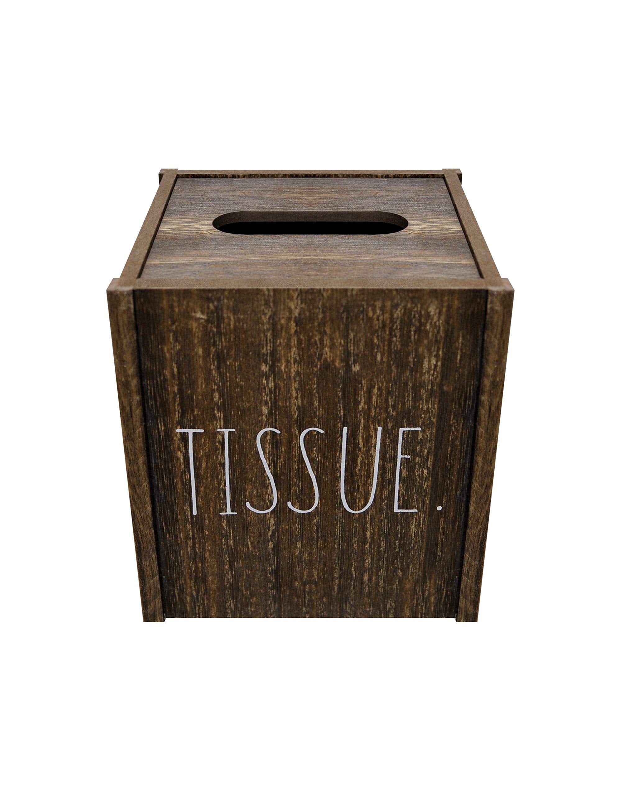 Rae Dunn Tissue Box Cover - Home and Bathroom Decor Accessories - Dark Brown Wood Tissues Cube Dispenser for Countertop, Desk, D