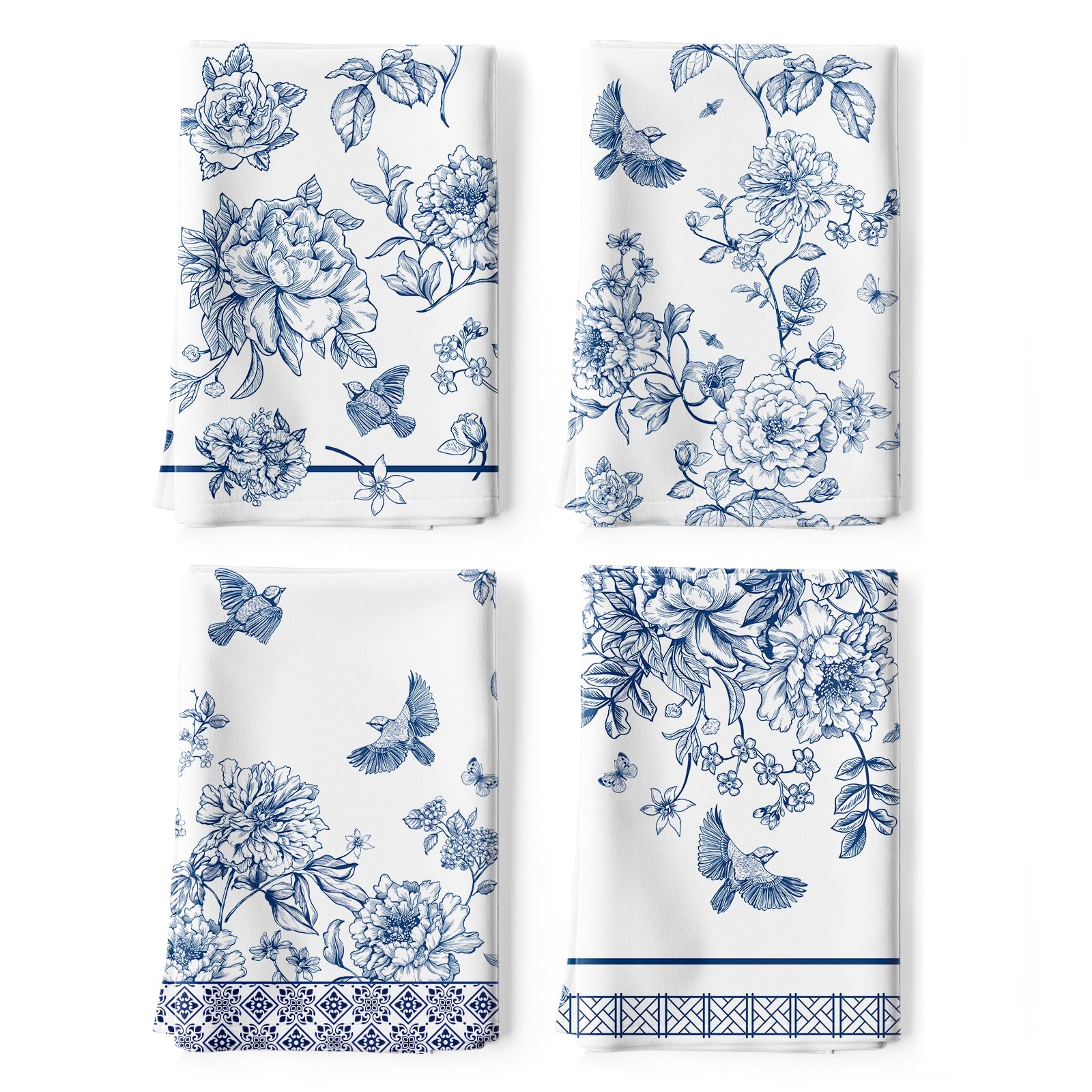 Arquiel Chinoiserie Floral Tea Towels, Cotton Kitchen Towel 18.9    27.5 inch, Quick Drying Dish Cloth for Party Anniversary Hol