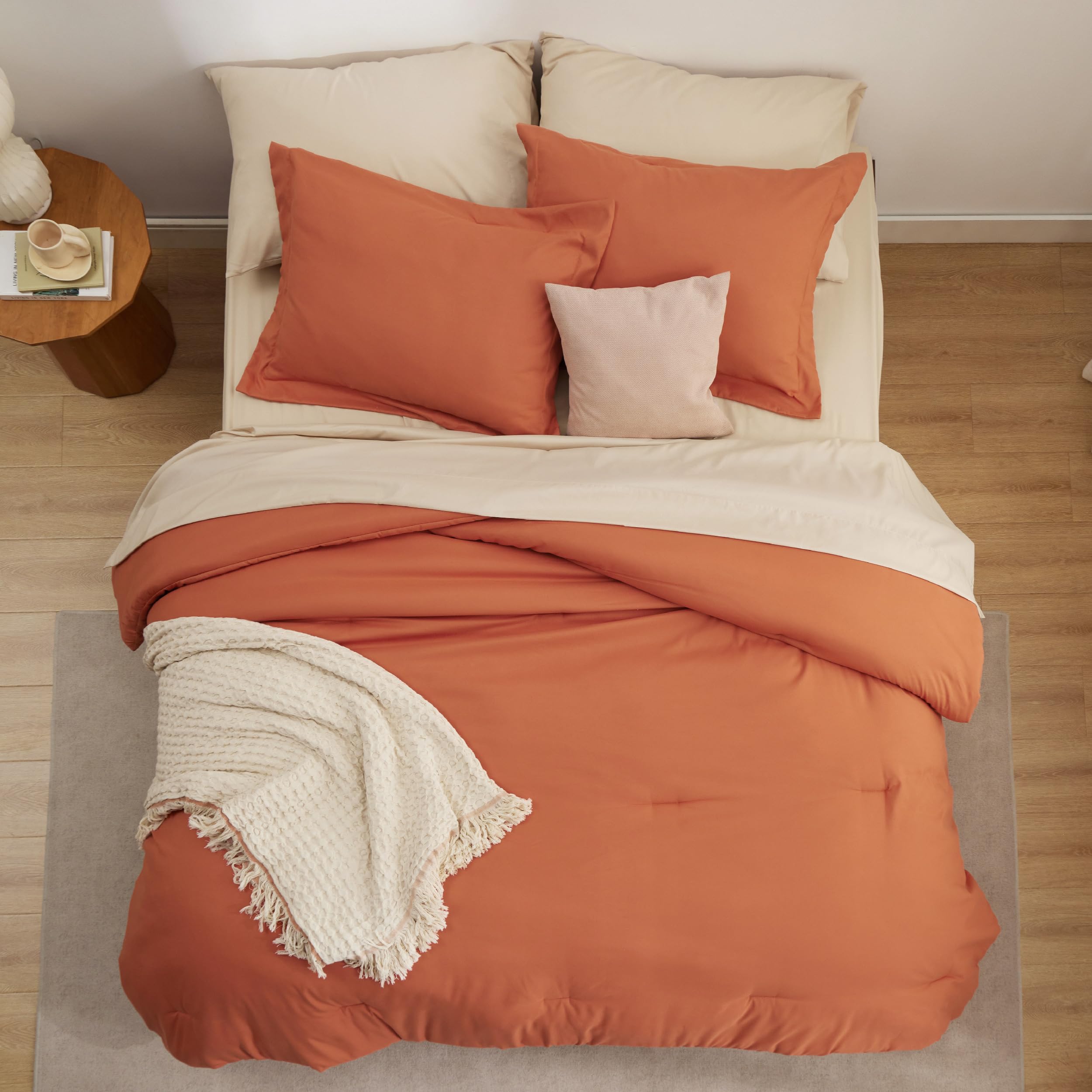 Bedsure Twin Comforter Set - 5 Pieces Burnt Orange Twin Bedding Set For All Seasons, Boho Contrasting Design Bed In A Bag With Comforter, Sheets, Pillowcase & Sham