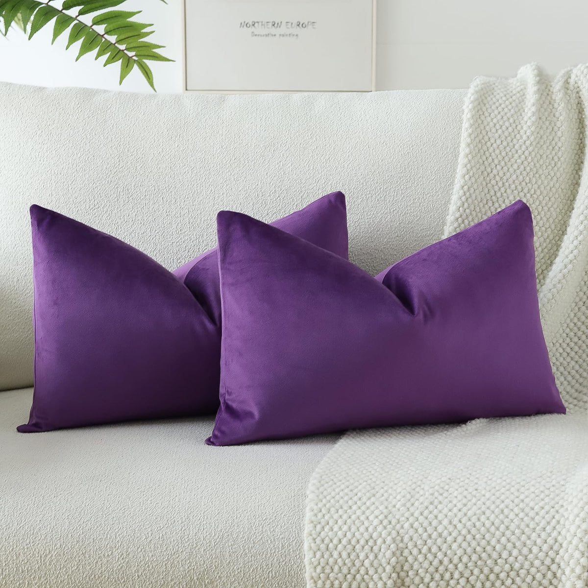 Otostar Velvet Soft Solid Decorative Throw Pillow Covers 12 X 20 Inch Pillow Covers Lumbar Cushion Case Couch Pillowcases For Sofa Bed Home Decor Pack Of 2 (Purple)