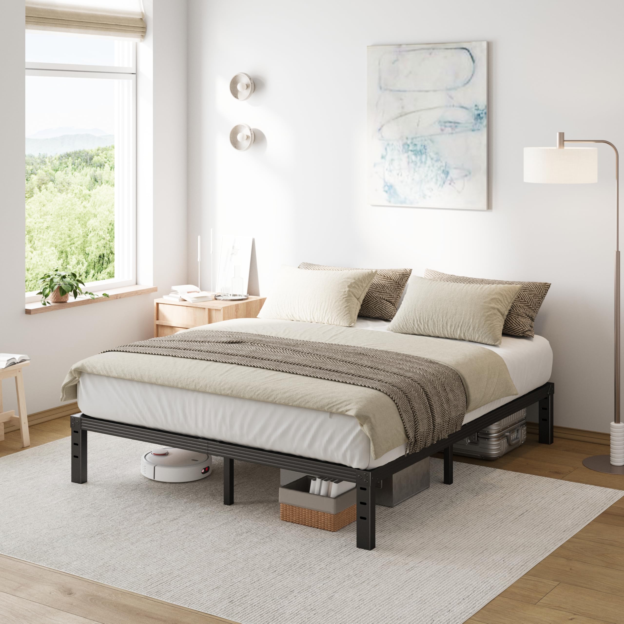 Comasach Queen Bed Frame Heavy Duty,12' High Black Metal Platform Bed Frame,Sturdy Steel Frame,No Box Spring Needed,Noise-Free,Easy Assembly