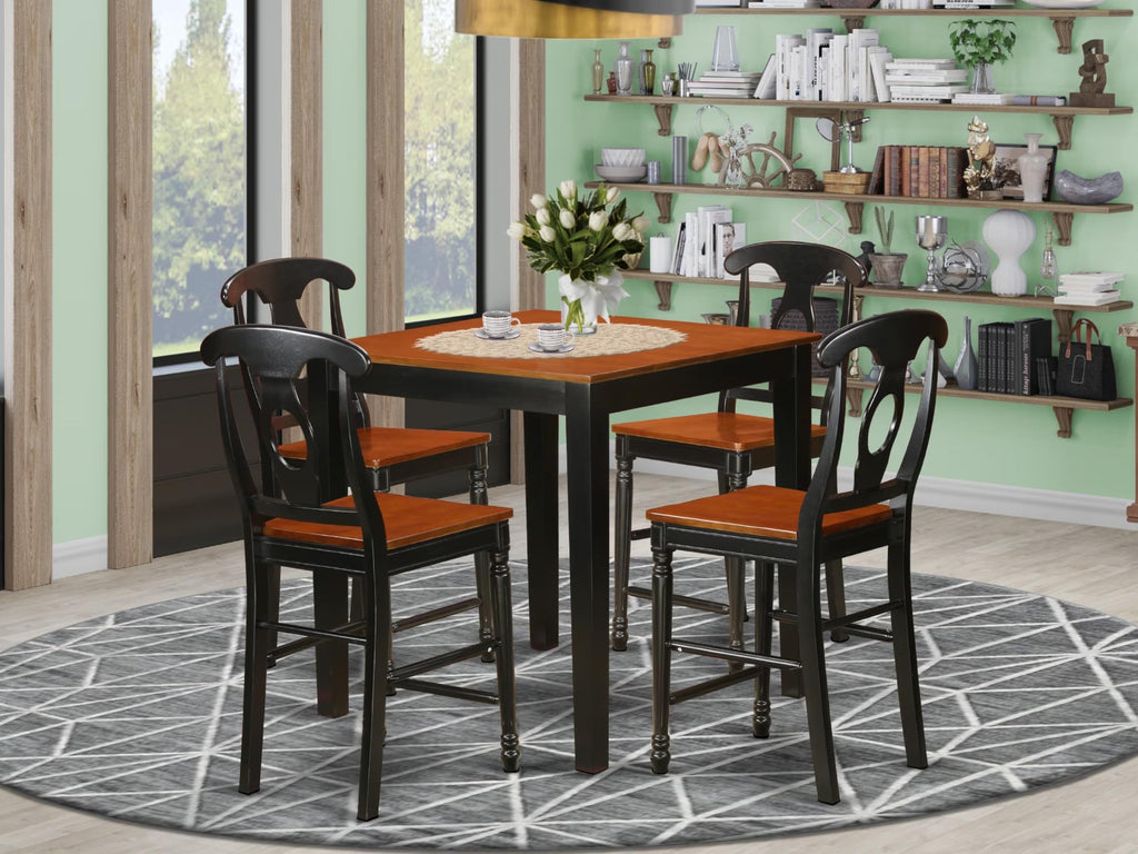 East West Furniture PBKE5-BLK-W 5 Piece Counter Height Pub Set Includes a Square Dining Table and 4 Dining Room Chairs, 36x36 Inch, Black & Cherry