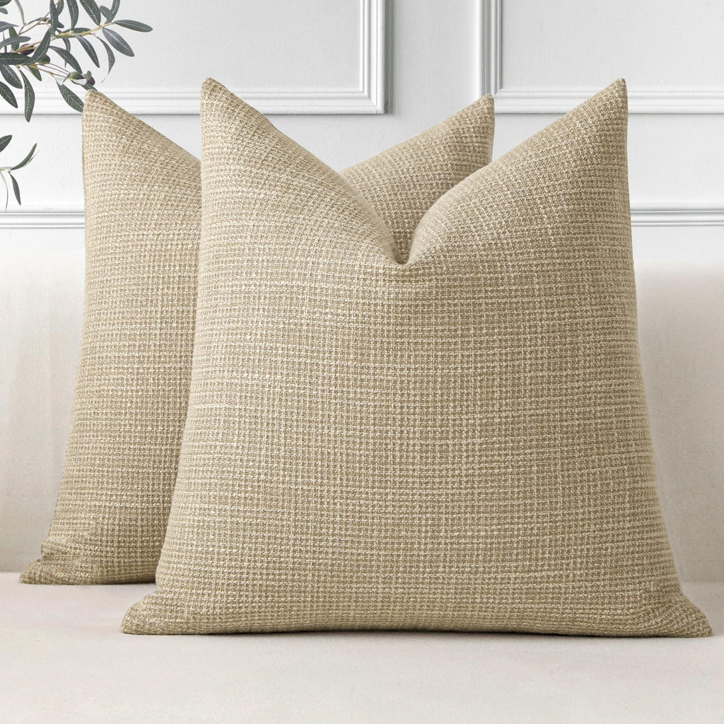 OTOSTAR Pack of 2 Throw Pillow Covers 18x18 Inch Linen Light Tan Pillowcases Farmhouse Decorative Solid Pillow Covers 45x45 cm S