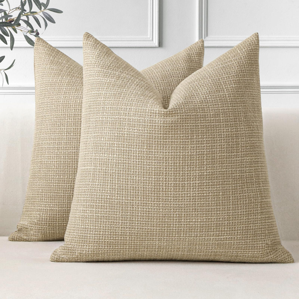 Otostar Pack Of 2 Throw Pillow Covers 16X16 Inch Linen Light Tan Pillowcases Farmhouse Decorative Solid Pillow Covers 40X40 Cm S