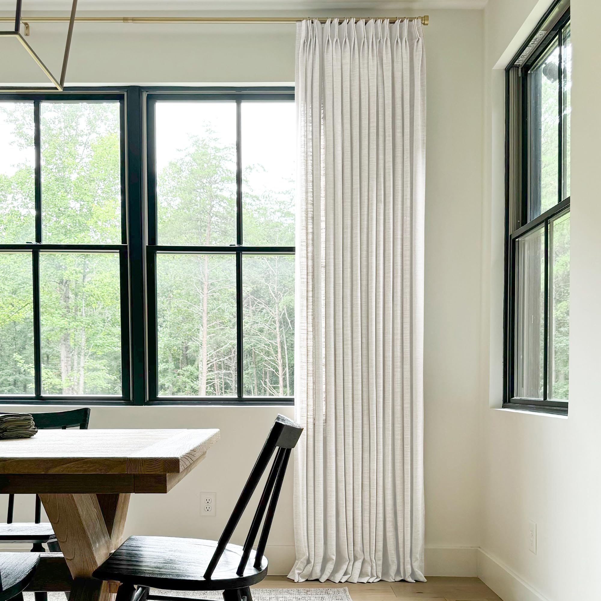 Twopages Extra Wide Beige White Pinch Pleated Drape 90 Inch Length Light Filtering Room Darkening Curtain For Bedroom, Double La
