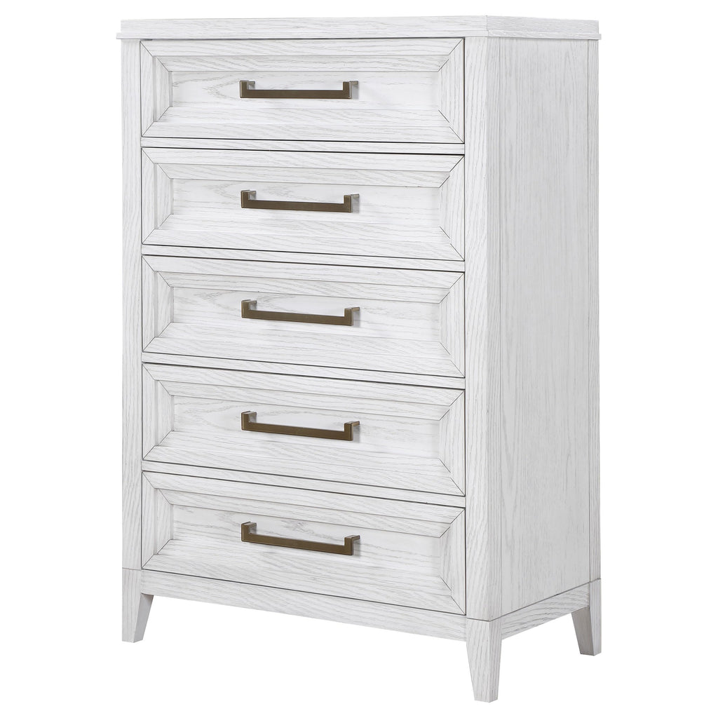 Coaster Home Furnishings Marielle Coastal Wood 5-Drawer Bedroom Chest of Drawers Chiffonier Clothing Storage Cabinet Bedroom Armoire Tall Dresser Organizer Unit Distressed White 224845