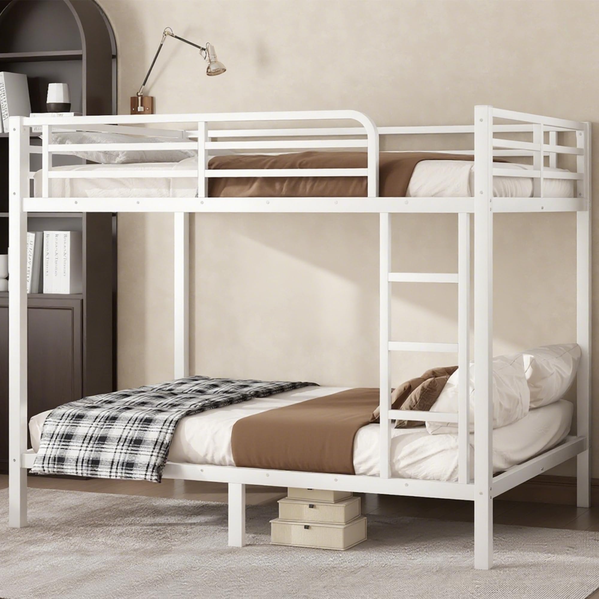 Bellemave Metal Full Over Full Bunk Bed for Adults/Kids,Heavy Duty Adults Bunk Beds with Guardrail & Ladders,Full Size Bunk Beds