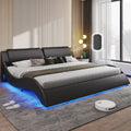 DICTAC King Size Bed Frame with Headboard and Charging Ports Modern Low Profile King Platform Bed Frame with LED Lights Wave Lik