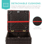 Best Choice Products Set Of 2 Wicker Ottomans, Multipurpose Outdoor Furniture For Patio, Backyard, Additional Seating, Footrest, Side Table W/Storage, Removable Cushions - Red/Brown