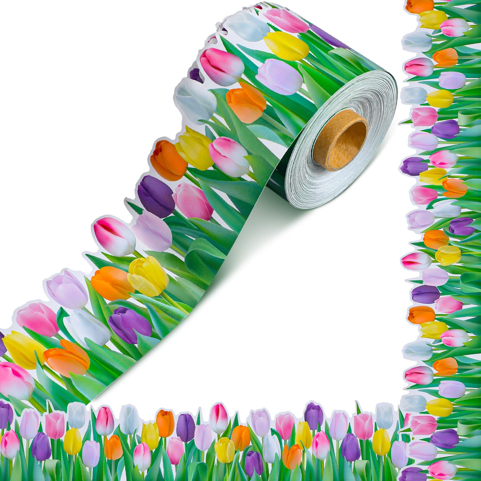 Spiareal 68.9 Feet Tuilp Border Bulletin Board Border Flower Beach Sun Eucalyptus Paw Flag Hat Balloon Sailboat For Classroom Bo