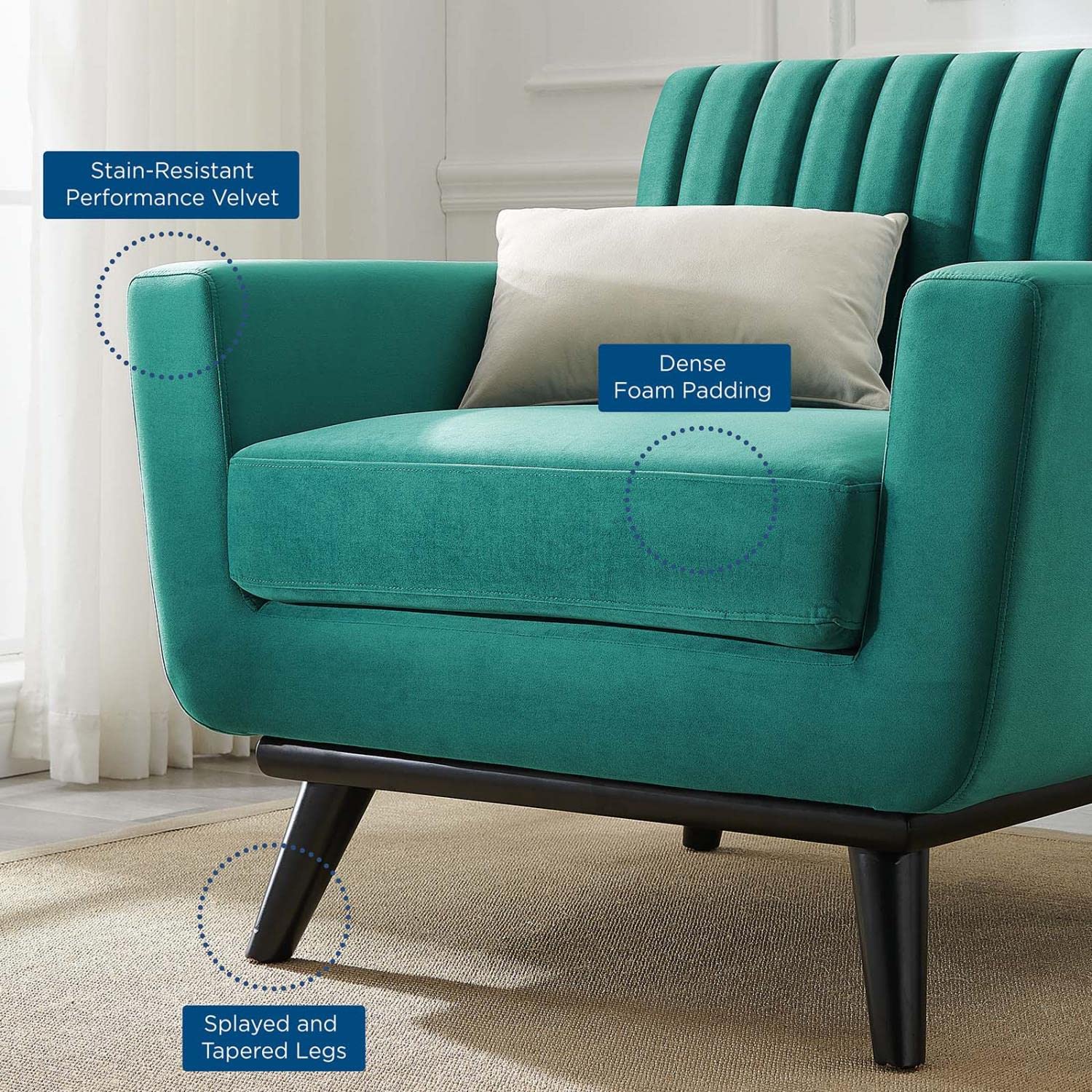 Modway Engage Channel Tufted Performance Velvet Armchair in Teal