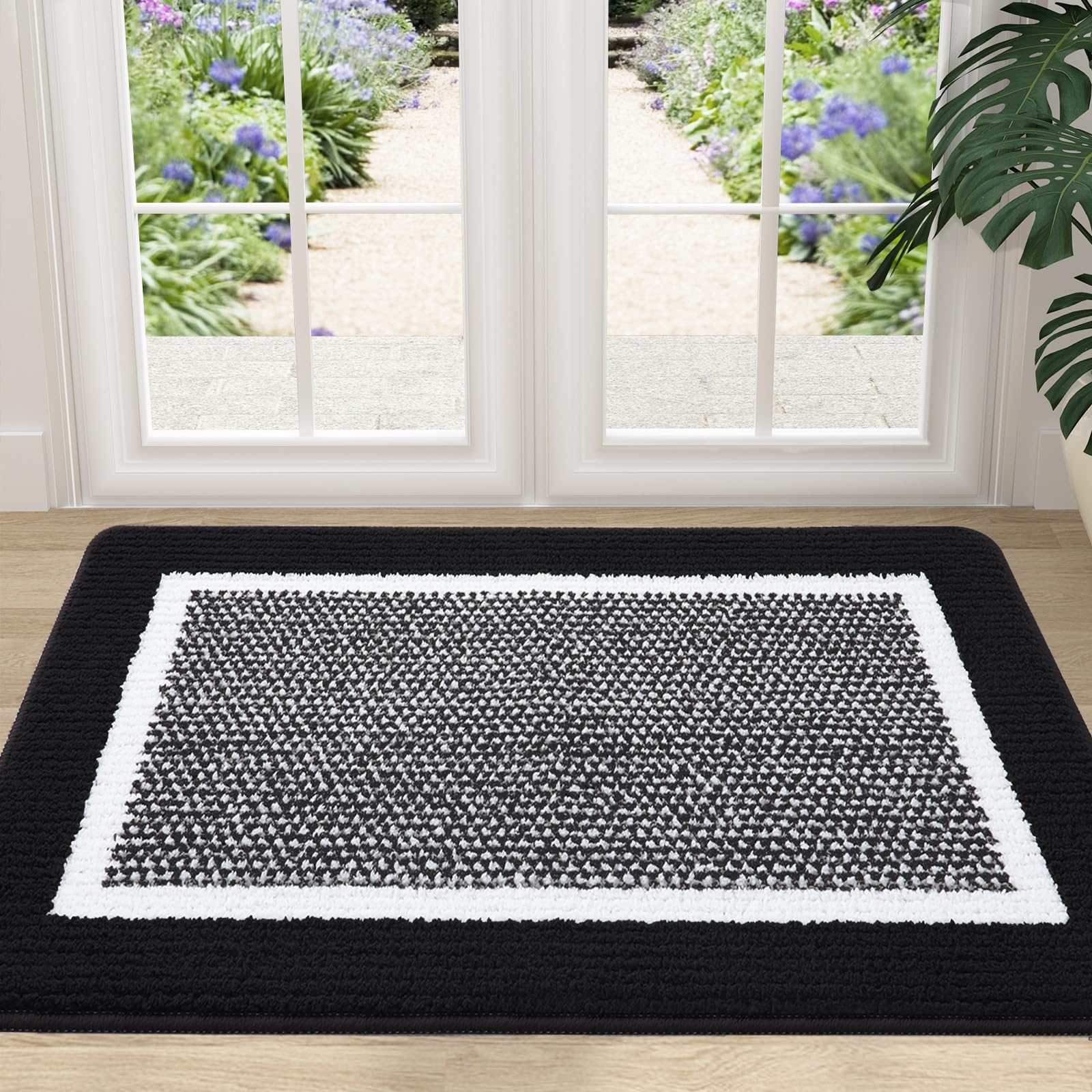 Colorxy Indoor Door Mat, Non-Slip Absorbent Resist Dirt Entrance Mat, Sturdy Low-Profile Inside Floor Mats, Washable Front Entry Doormats For Entryway, 36''X24'', Black