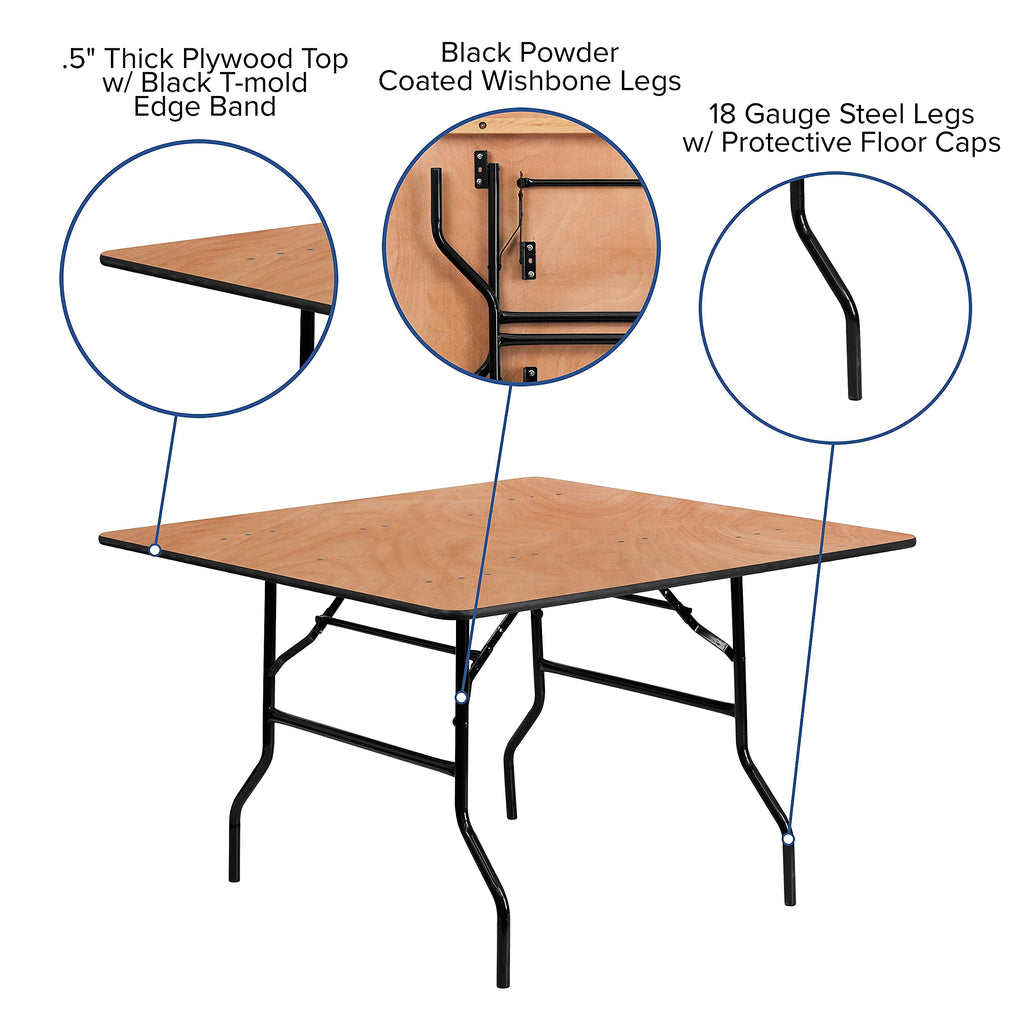 Flash Furniture Gerry 48" Square All-Occasion Wood Folding Event Table, Foldable Square Portable Banquet Table with Wooden Top, Natural