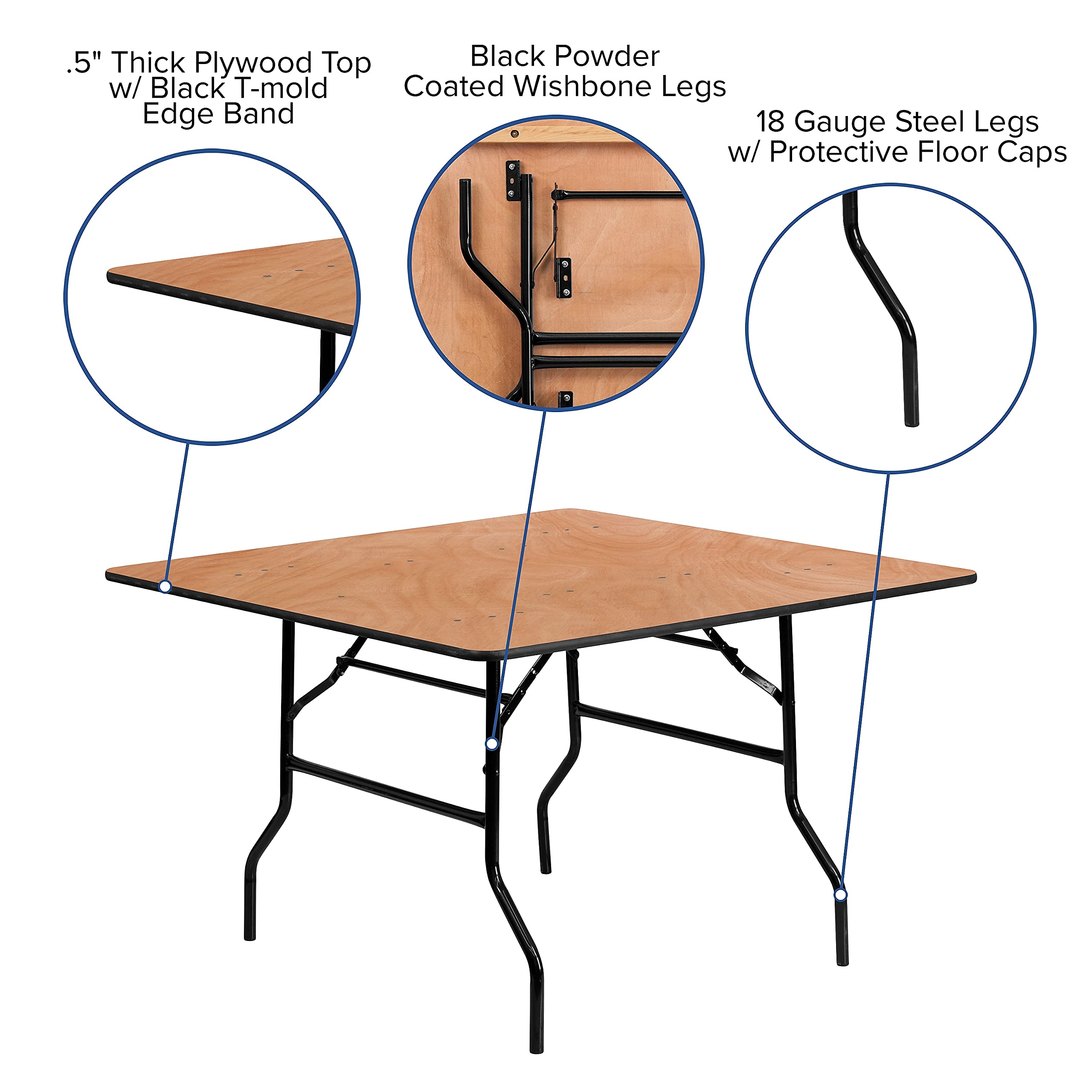 Flash Furniture Gerry 48" Square All-Occasion Wood Folding Event Table, Foldable Square Portable Banquet Table with Wooden Top, Natural