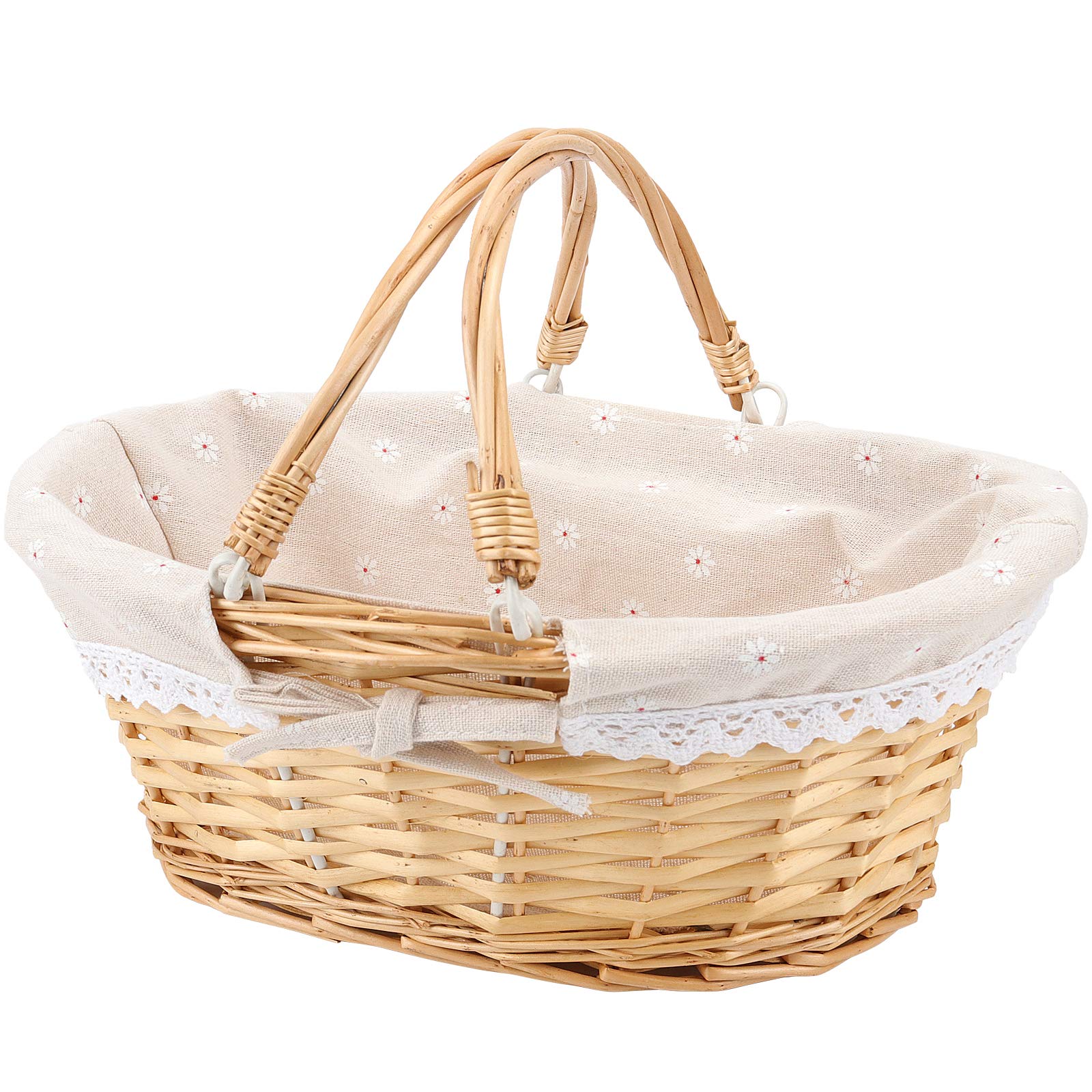 Hozeon 14.1 X 11 X 6.7 Inch Natural Wicker Woven Basket, Premium Willow Basket With Handle And Linen Cotton Cloth Lining, Elegan