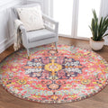 Lahome Bohemian Floral Medallion Round Rug - 3Ft Small Hot Pink Round Area Rug for Girls Bedroom Nursery Mat, Boho Washable Soft