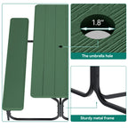 Yitahome 6Ft Outdoor Picnic Table With Wood-Like Tabletop, Sturdy Steel Frame And Umbrella Opening, Heavy Duty Picnic Table Ideal For Yard, Patio, Lawn Gatherings, Green