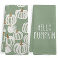 XNXLDYLH Fall Hello Pumpkin Farmhouse Kitchen Towels and Dishcloths Sets of 2, Sage Green Fall Pumpkin Decor Dish Hand Tea Towel