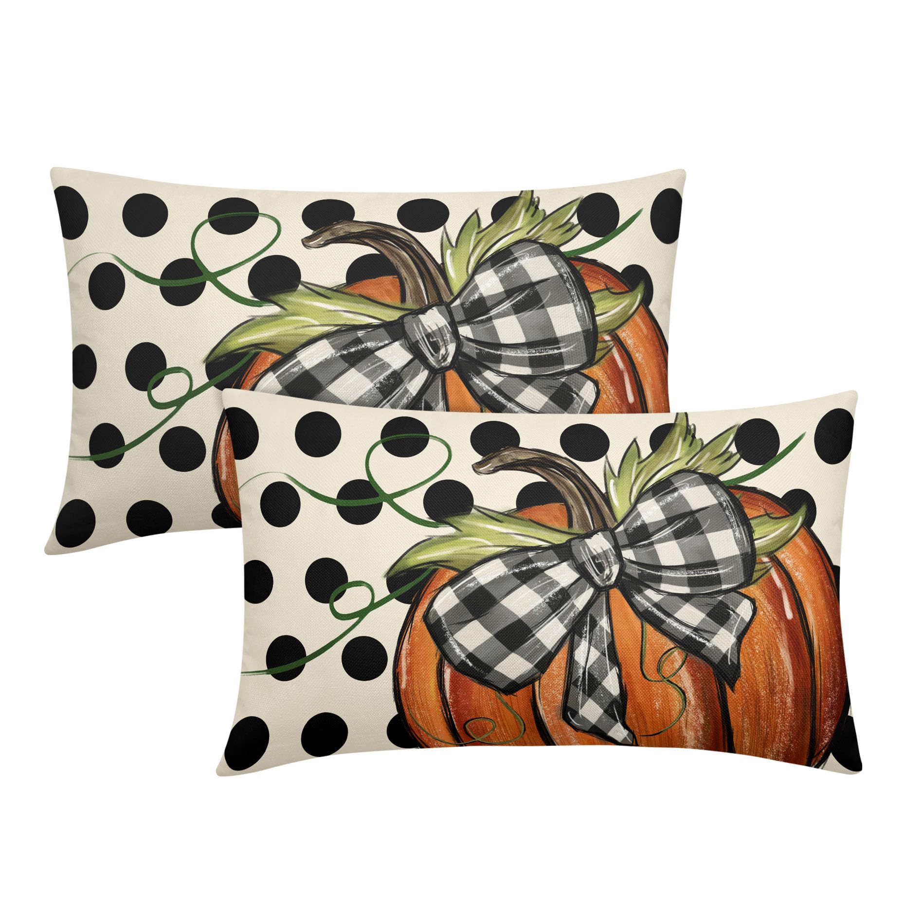 Fall Polka Dot Pumpkin Lumbar Pillow Covers 12X20 Inch Autumn Harvest Thanksgiving Rectangle Pillow Cases Orange Seasonal Throw 
