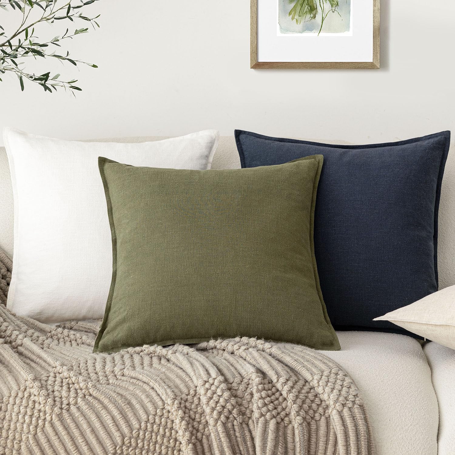 Foindtower Pack Of 2, Decorative Linen Soild Throw Pillow Covers Soft Accent Square Cushion Case Boho Farmhouse Pillowcase For C