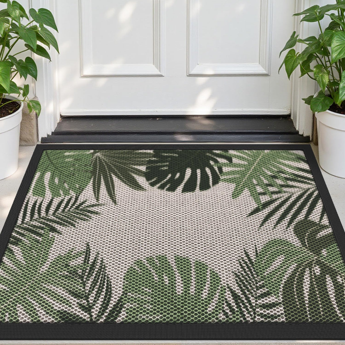 Dexi Front Door Mat Outside Entrance, Summer Tropical Leaves Plant Welcome Doormat, Non Slip Dirt Resist Heavy Duty Entry Mats F