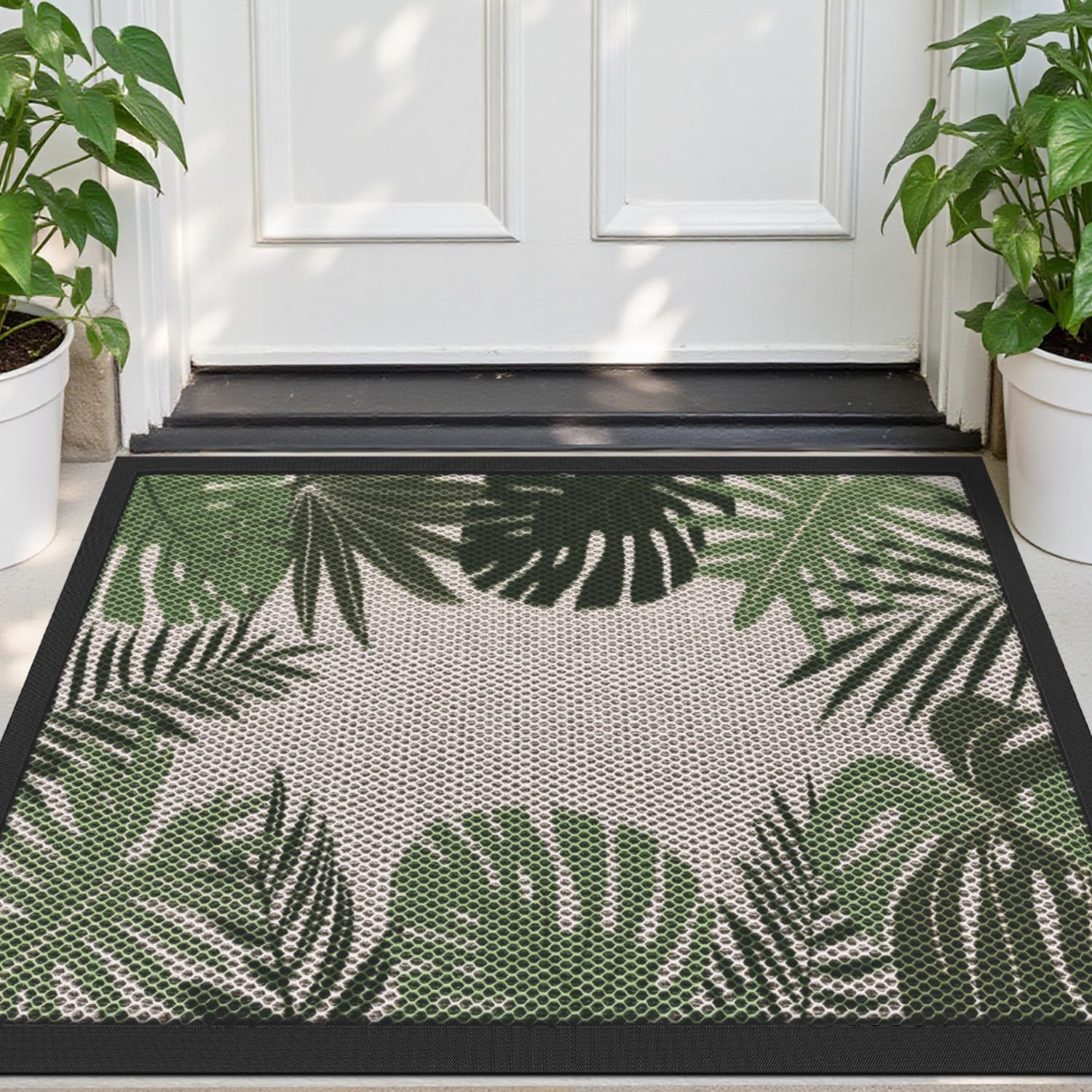 Dexi Front Door Mat Outside Entrance, Summer Tropical Leaves Plant Welcome Doormat, Non Slip Dirt Resist Heavy Duty Entry Mats F