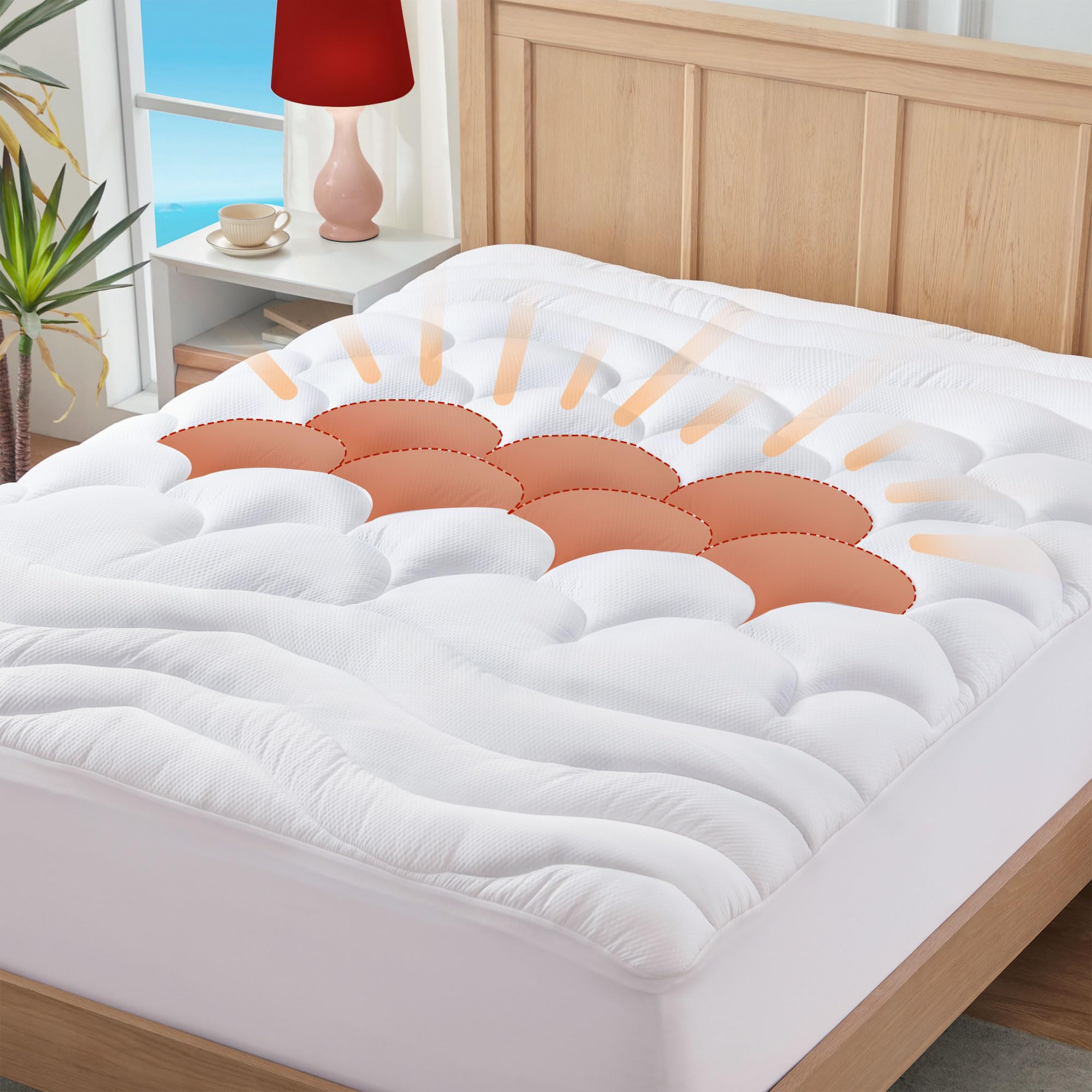Elven Home King Mattress Pad Extra Thick For Back & Hip Pain Relief, Pillow Top Cooling Mattress Topper Deep Pocket, Hotel Quali