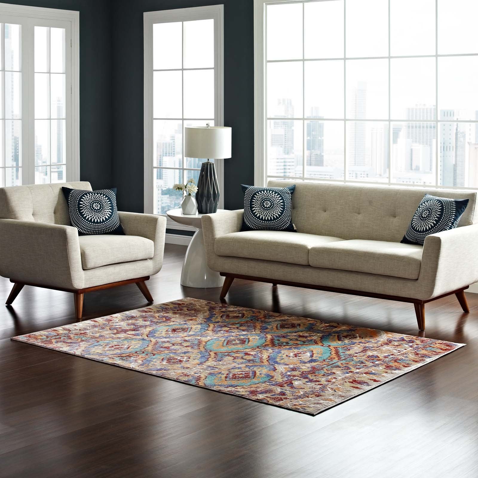 Modway Centehua Distressed Colorful Southwestern Aztec 8X10 Area Rug In Multicolored