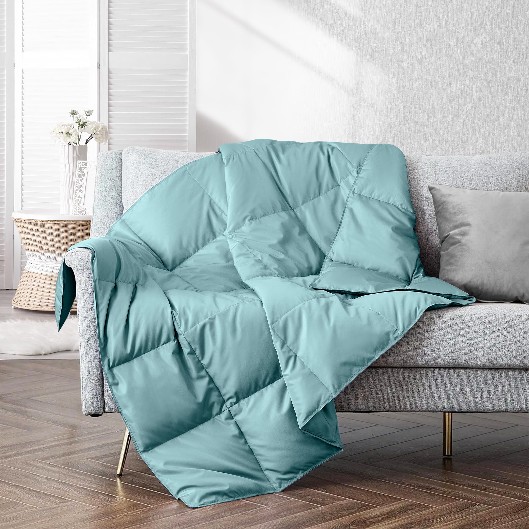 Puredown Soft Feather Down Throw Blanket Lightweight Packable Couch Throw For Indoor And Outdoor Use, 50'X70', Teal Blue