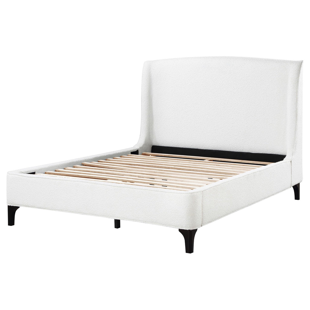 Coaster Home Furnishings Mosby Contemporary Boucle Upholstered Eastern King Size Wingback Bed Frame Platform Bed 54-Inch Headboard Snow 306020Ke