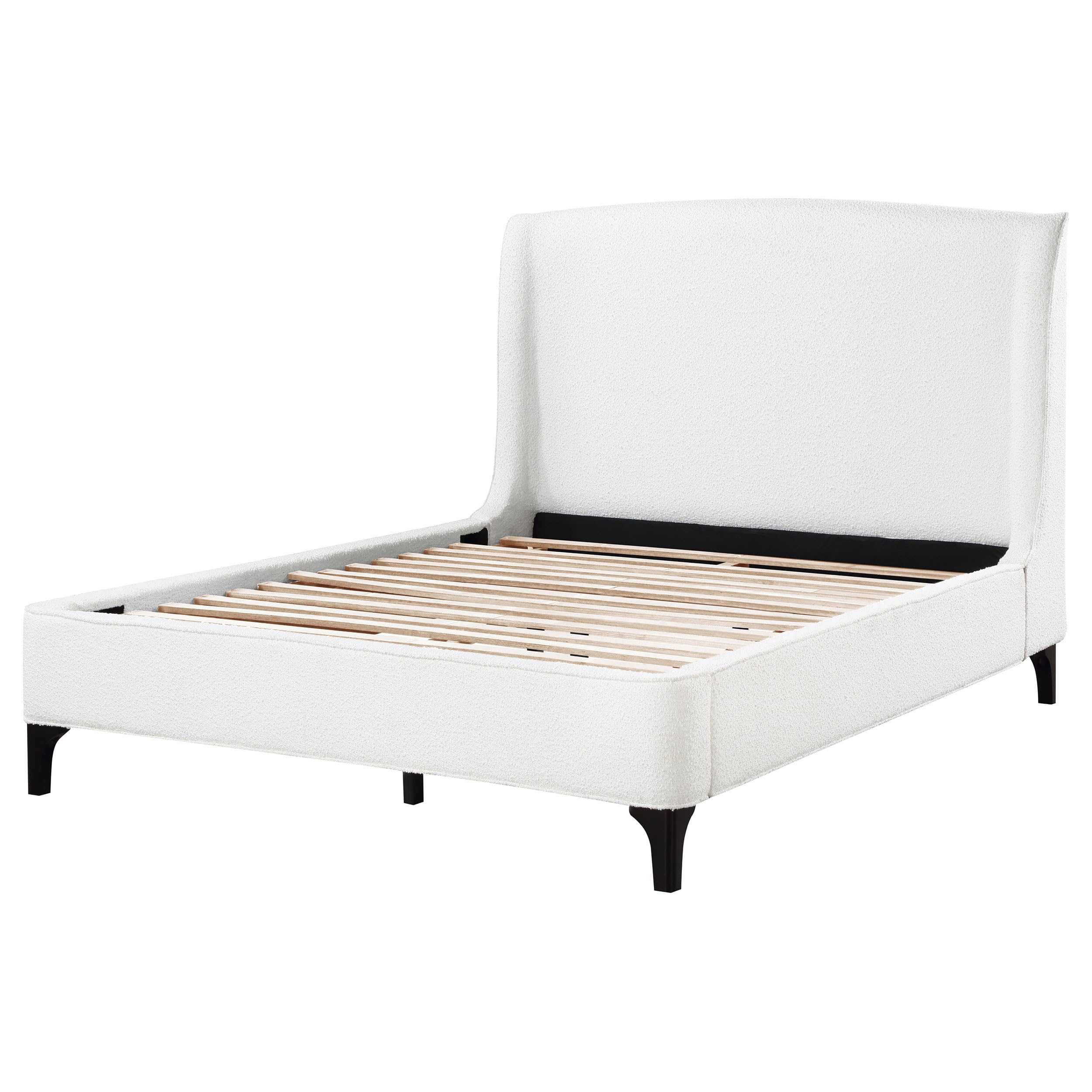 Coaster Home Furnishings Mosby Contemporary Boucle Upholstered Eastern King Size Wingback Bed Frame Platform Bed 54-Inch Headboard Snow 306020Ke